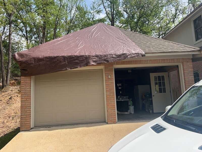 Exterior property damage near a doorway