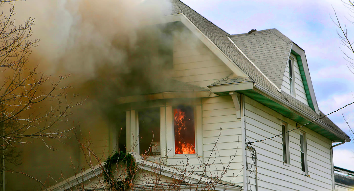 Fire and smoke damage inside a property